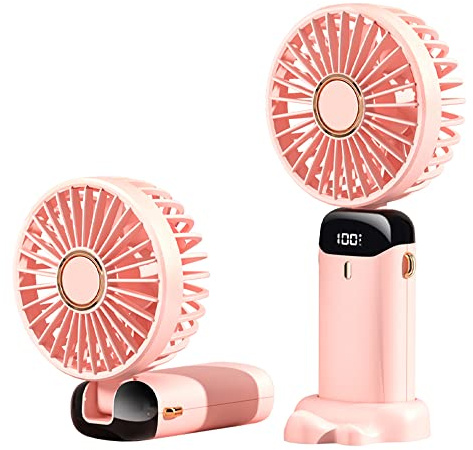 ciciglow Persönliche Kühlung, Handventilator mit Einstellbarer Windgeschwindigkeit, LED-Bildschirmanzeige, Lange Akkulaufzeit, Kleiner Taschenventilator für Persönliche Kühlung (PINK)