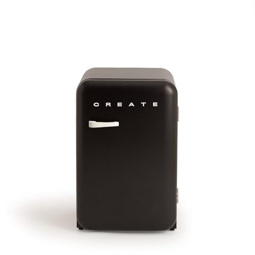 CREATE / RÉTRO FRIGO 83.5 ARGENT/Réfrigérateur noir avec poignée blanc cassé / 98W, basse consommation, 2 étagères, régulateur de température, porte-bouteilles, 56x54x84cm.