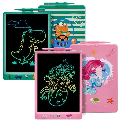 DYNASONIC Lot de 2 tableaux DYNA-PM Dinosaure + Sirène - Tablette d'écriture LCD couleur de 10 pouces pour enfants - Tableau magnétique pour dessin - Jouet éducatif - Cadeau pour enfant