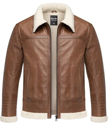 Amaci&Sons Herren Echtleder Jacke gefüllte Fell Lederjacke 9110 Cognac L