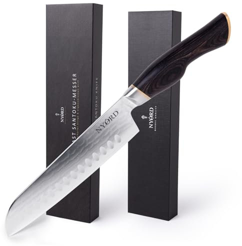 NYORD Damast Santoku-Messer, mit ultrascharfer Klinge & ergonomischen Griff