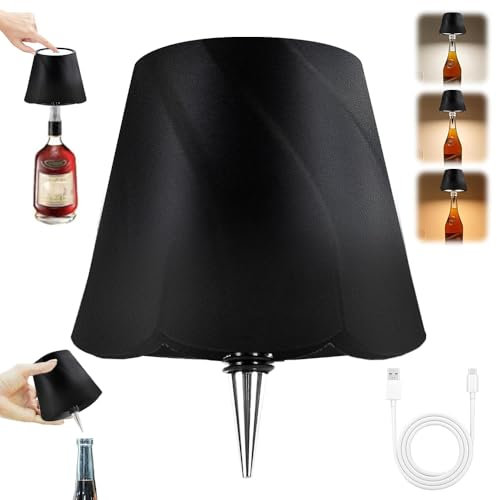 RIRIDAMAI Bottle Lamp Attachment LED Rechargeable, Bottle Light Wireless, 3 Colours Dimmable Touch Lamp for Bottles, Portable Bottle Light, Bottle Top Lamp, Table Lamp Bottle, Bottle Lamp