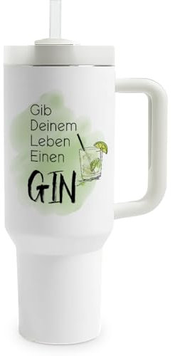 Prozente Momente Gib deinem Leben einen Gin - Thermobecher | 1,2 Liter Fassungsvermögen | inkl. Trinkhalm | hochwertig | lustige Motive | doppelwandiger Becher To Go