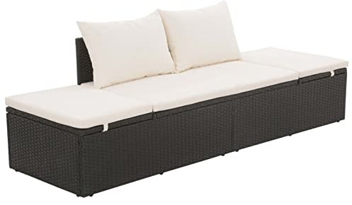 Xichuzi Gartenbett, Liegen, Sonnenliege, Liegeinsel Outdoor, Outdoor Bett, Doppelliege, Gartenliege, Daybed Outdoor, Schwarz 195×60 cm Poly Rattan