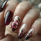 24pcs Medium Length False Nails Almond Press on Nails Burgundy Glitter Fake Nails Flower Stick on Nails Removable Glue-on Acrylic Full Cover Nails Women Girls Vintage Nail Art Accessories