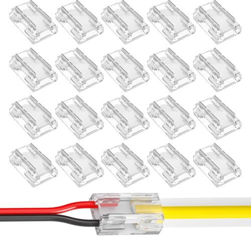 YueJieSelected 20 Stück Led Streifen Verbinder 2 Polig,8mm Led Verbinder,Transparent Led Eckverbinder,Mini Led Strip Verbinder Connector Eckverbinder,für SMD COB Led Streifen Kabel Verbinde L-Shaped