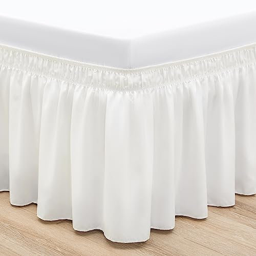 RIMELA Jupe de lit à Volants élastique (Facile à Installer), Soft Brushed Polyester Blanc Chaud Cache-Sommiers(90 x 190 x 45cm)