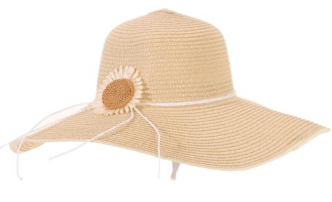 LY4U Sombrero de Paja de ala Ancha para Mujer, Sombrero de Playa de Verano UPF 50, Sombrero de Viaje Enrollable Plegable Flexible para Mujer