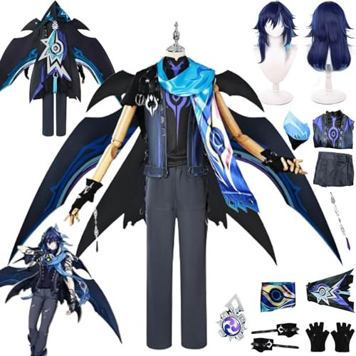 bbganlian Genshin Impact Ororon Cosplay Kostüm Outfit Spiel Charakter Neuvillette Kinich Uniform Komplettes Set Halloween Party Karneval Dress Up Anzug mit Perücke für Männer (XL)