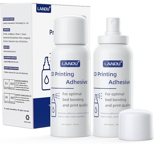 LANDU 3D Printing Adhesive Glue, 3D Printer Build Plate Bed Adhesive Reduces Warping for ABS, ASA, PLA, and PETG Filament Suitable for Various 3D Printing Beds, 3D Glue for 3D Printing - 2×150ml