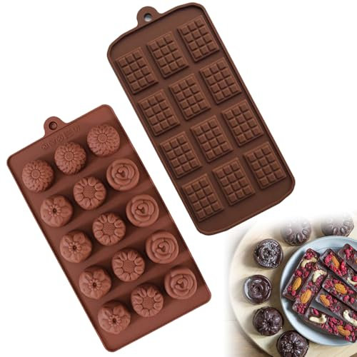 Moule à Chocolat en Silicone,Antiadhésifs Moules à Chocolat,Moules à Chocolat pour Chocolats Maison,Moule à Pâtisserie Anti-adhésif,Moule Mini Tablette 12 Cavités Pieces en Chocolat,2PCS