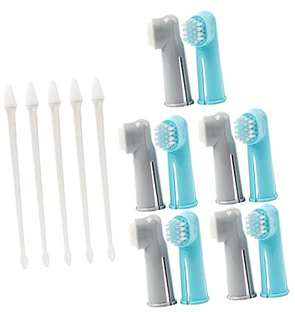 JUMPLAWN 15Stücke Pet Zahnbürsten Kit mit Doppelköpfiger Fingerzahnbürste und Langer Griff Zahnbürste für Hunde und Katzen Inklusive Massage Reinigungsfingerzahnbürste