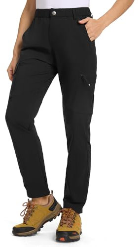 donhobo Hose Damen Wanderhose Leichter Atmungsaktiv Cargohose Wasserabweisend Quick Dry Stretch Outdoorhose UV-Schutz Trekkinghose Funktionshose mit 6 Taschen (Schwarz, XS)