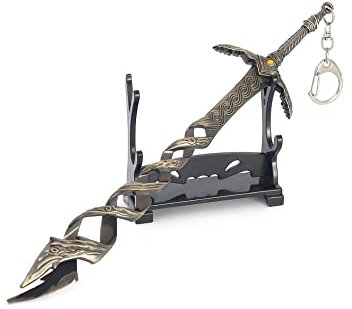 TQVLNMCR Hanaiette 1pc Elden Ring Game Peripheral Weapons Model Keychain with Display Stand for Anime Fans