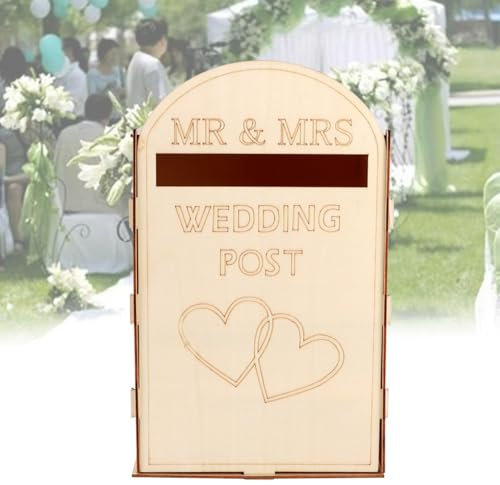 Wooden Wedding Card Box, Mailbox Rustic Wedding Card Holder, Royal Mail Styled Letter Envelope Boxes DIY Decoration, Guest Cards Gift Box for Wedding-Party Decoration(SIZE:33.1x20.3x20.3cm)