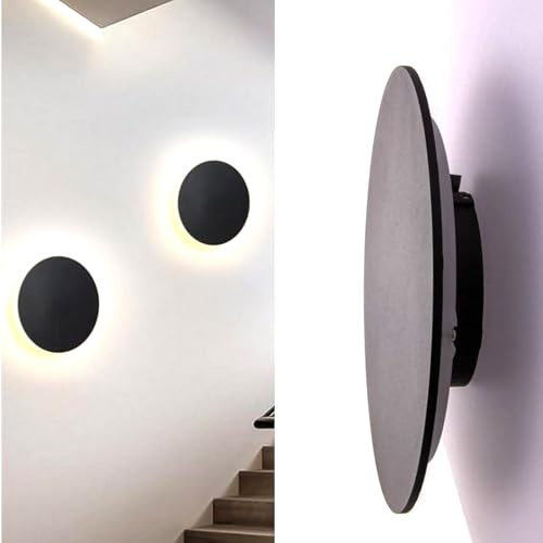 Alpinaluz LED-Wandleuchte für Innen- und Außenbereich, rund, Ø 25 cm, indirekte Hintergrundbeleuchtung, 2700 K, 12 W, Aluminium, Mattschwarz, IP44, modernes Design im Eclipse-Stil für Wände, Treppen,