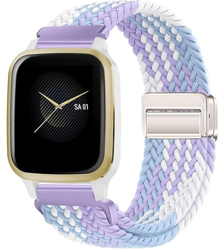 Issinlky Nylon Braided band for Garmin Venu Sq/Sq Music/Venu Sq 2/Sq 2 Music, 20mm Elastic Strap for Garmin Venu 2 Plus/Vivoactive 3/Vivoactive 5/Vivomove HR/Forerunner 55 245 645