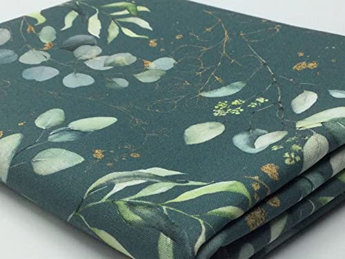 Baumwollstoff Popeline EUCALYPTUS LEAVES | 2 Farben | Coupons | KEINE METERWARE (petrol, 0,5m)