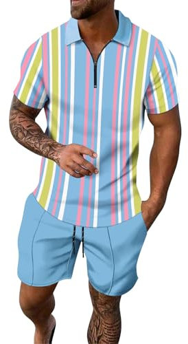 Generico Completini Uomo Estivi Comodi Fitness Camicia E Pantaloncini Traspirante Leggeri Taglie Forti Completi Sportivo Cotone Jogging Tuta Palestra Maniche Corte Palestra Vacanza Set 2 Pezzi