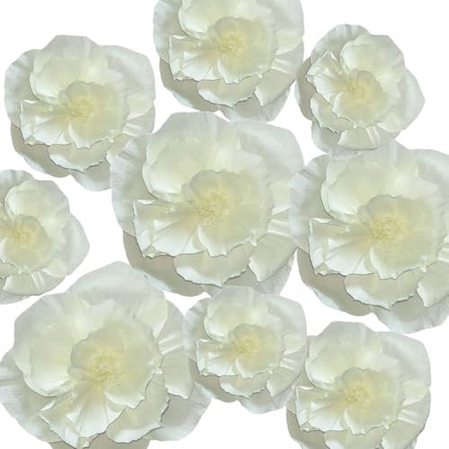 SZHUIHER Crepe Papier Blumen Dekoration für Wand Insgesamt 9 Stück, Künstliche Blumen für Hochzeitsdekor, Blumen Hintergrund Dekor, Baby Braut Dusche Geburtstagsfeier, Beige 3D Wand Blumen Dekor