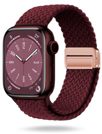 ONEFLOW Casual Loop Kompatibel mit Apple Watch 10 (42mm) Geflochtenes Armband Elastisch, Textil iWatch Armbänder Damen Herren, Sport Nylon Stoff Band Verschluss Magnetisch, Weinrot