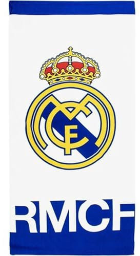 Toalla Real Madrid 70x140 diseño oficial con escudo del club y colores emblemáticos - Toalla de playa Real Madrid y baño de gran tamaño ideal para fans del equipo blanco con estilo y comodidad