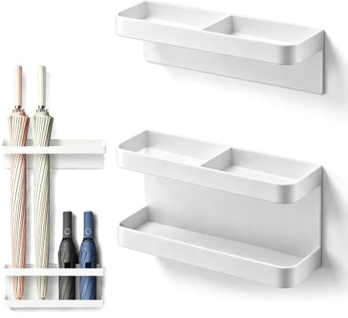Soporte de soporte para paraguas de Kukyller, rejilla de almacenamiento de soporte de paraguas montada en la pared, sin golpes, estante de almacenamiento desmontable para la (Elegant White)