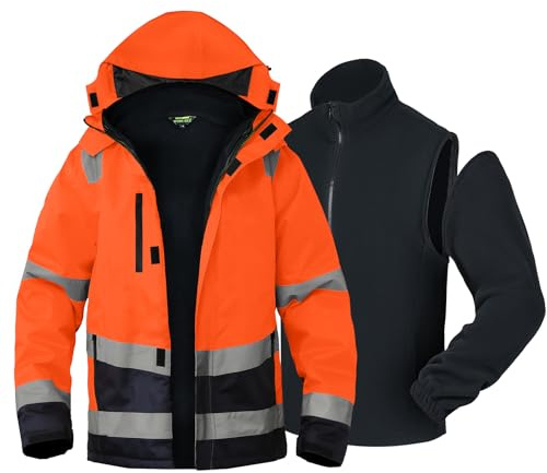 WORK IDEA Vielseitige 3-in-1 Arbeitsjacke mit Reflektoren - Wasserdicht, Winddicht, atmungsaktiv - Ideale Winter-Arbeitskleidung und Warnschutzjacke für alle Jahreszeiten