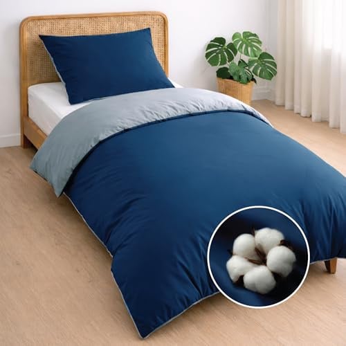 Dreamzie Bettwäsche 140x200 Baumwolle 2-teilig - Bettwäsche-Sets mit 1 Kissenbezug 65x65 - Wendebettwäsche mit Reißverschluss - Oeko-Tex Zertifiziert - Farbe: Dunkelblau