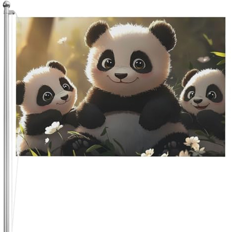 Niedliche Panda-Tier-doppelseitige Outdoor-Flagge xft, strapazierfähiges wetterbeständiges Polyester mit lebendigen Farben für Garten, Hof, Terrasse oder Zuhause