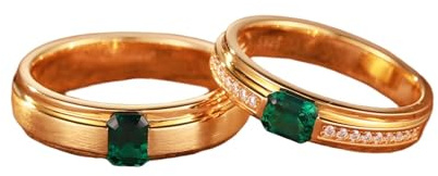 Gold Ring 375, Eheringe Herren Grün Labor-Smaragd 0.5 Karat Solitär Gold Echter Schmuck 9K Gelbgold Größe 70 (22.3)