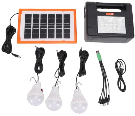 FAUOSWUK Générateur Solaire Portable, Panneau D'énergie Solaire 12 000 MAh avec Projecteur Haute luminosité et Ampoules 3 X 3 W, pour Camping en Plein Air, Urgence à Domicile