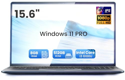 Kayoote 15.6 Inch Laptop, i3-6100U Processor Business Laptop, 8GB DDR4 512GB SSD Student Laptops, Win11 Pro, Fingerprint Unlock, USB 3.0*2, HDMI, WiFi 5, BT 4.2, RGB Backlit Keyboard Laptops Computer