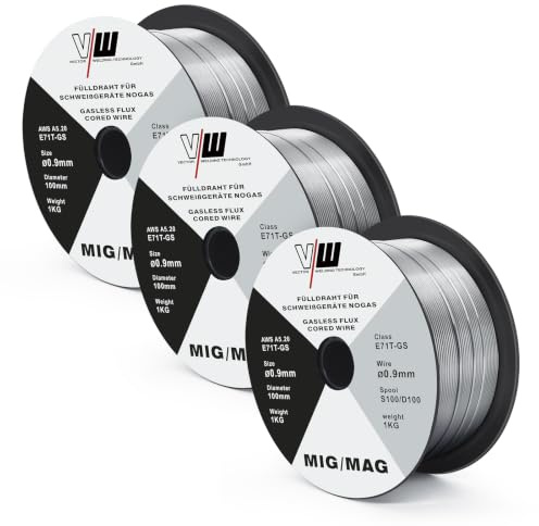 VECTOR WELDING Flux Fülldraht Ø 0,9 mm 3er Set je 1 kg für E71T-GS | NiverseEinsetzbar Fülldraht Schweißgerät zum Schweißen Ohne Gas, Spule 16 mm Dorn, Geeignet für Viele MIG/MAG Geräte