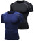 Niksa 2 Stück Funktionsshirt Herren Kurzarm Kompressionsshirt Männer Laufshirt Sportshirt mit Rundhalsausschnitt Fitness, Schwarz-Grau, Marineblau-Grau, L