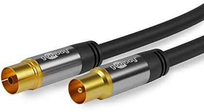 Goobay 70367 TV-Antennenkabel, Koax-Buchse auf Koax-Stecker, 4-fach geschirmt, 135 dB, vergoldet, schwarz, (2,0m)