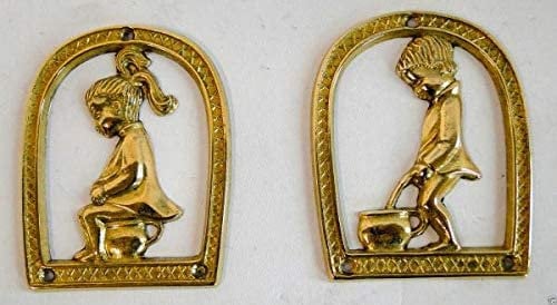 1 Paar Messing Toilettenschild Junge Mädchen WC-Schilder Tür Schild Damen und Herren 8x10 Toiletten Türschilder 82318