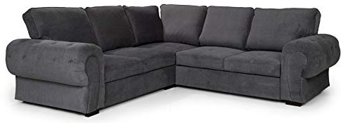 Corner Sofa Bed Horizon Grey Velour Fabric Full Back Cushions