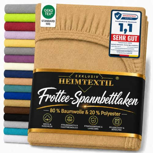 EXKLUSIV HEIMTEXTIL Frottee Spannbettlaken Premium 90-100 x 200 cm Sand | 80 % Baumwolle und 20 % Polyester - 180 g/m² - Oeko-Tex Zertifiziert - Steghöhe 30 cm - geeignet für Matratzenhöhe 25 - 30 cm