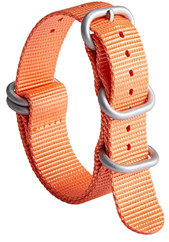 BINLUN Uhrenarmband Nylon Dickes G10 Premium Ballistic Ersatz Armband Mehrfarbige Bänder für Herren Damen mit Heavy Duty 5 Ringe(18mm, Orange Band Silber Schnalle)
