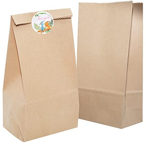 Gimars 50pcs Sacs en papier Kraft 28 * 15 * 9cm, Sachet Courses alimentaires en Papier/Pochette d'Emballage Biodégradable pour Bonbons,Cadeaux faits à la main,Communion,Mariages,Noix,Sacs à pain