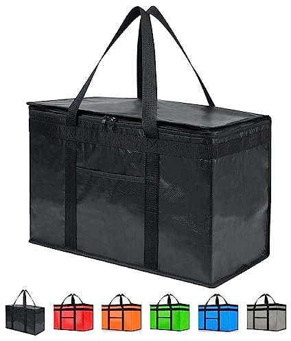 NZ Home PRO Durable Insulated Cooler Bag (42L, XXL, 1 pack) for Food Delivery & Grocery Shopping with Zippered Top, Black Commercial Grade