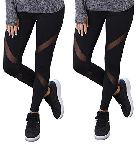 GOVIA 2er Pack Sport Leggings Damen lang High Waist Push Up Sportleggings Gym Pants Sporthose Elastisch Bauchweg Yoga Hose Fitnesshose Laufhose 4107 Schwarz L-XL