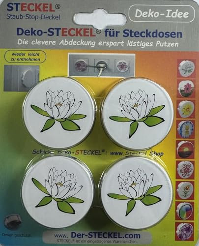 4 Stück Deko-STECKEL® DS-401LOTUS dekorative Steckdosen Abdeckung Staubschutz Deckel Steckdosendeckel Abdeckung für saubere Schuko-Steckdosen Steckdosenleisten Kabeltrommel Spritzschutz
