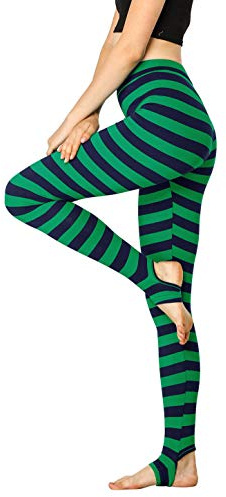 Allegra K Damen Leggings Bedruckt Hohe Taille Elastischer Bund Yoga Steigbügelhose, Grün-blaue Streifen, 42