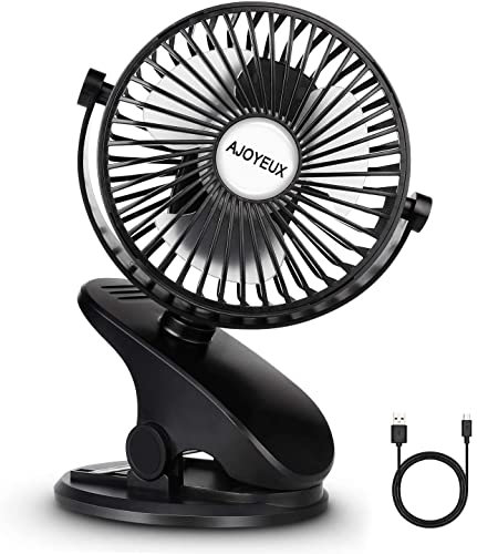 Ventilador con clip a batería para cochecito de bebé, asiento de coche, camping personal - negro