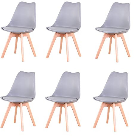 GrandCA HOME Set di 6 Sedie Imbottite per Sala da Pranzo Con Gambe in Legno Massello di Faggio, Adatte per Sala da Pranzo, Soggiorno, Cucina, Camera da Letto, Grigio