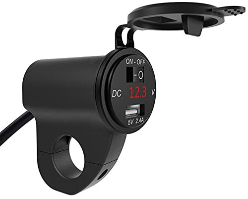 Caricabatteria Da Manubrio Per Moto, Presa Di Alimentazione Per Moto Con Voltmetro Impermeabile Caricabatteria Usb Per Moto Lega Di Alluminio Impermeabile Telefono Cellulare GPS Carica Di Navigazione