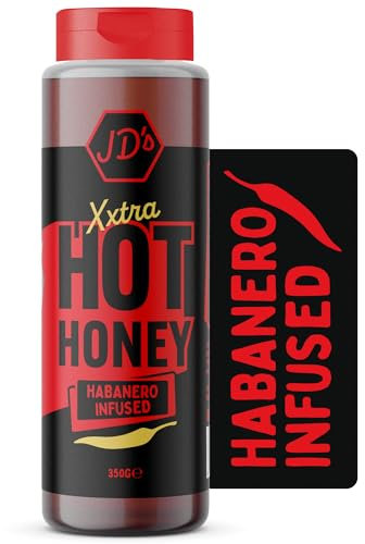 JD's XXTRA Hot Honey | Premium Habanero infused extra hot honey with Chilli Flakes | Extra Hot BBQ and Pizza Sauce | 1 x 260g