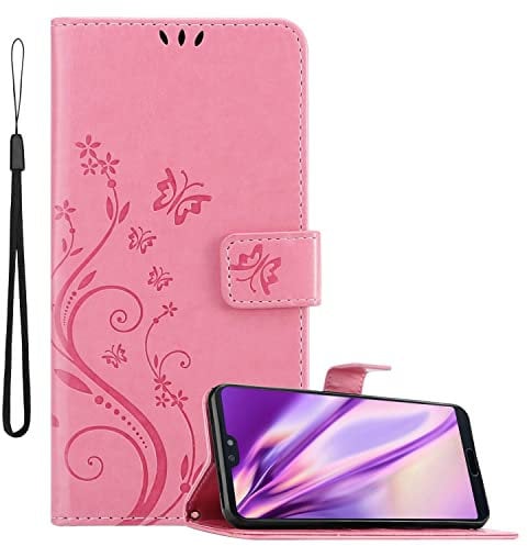 Cadorabo Hülle kompatibel mit Huawei P20 PRO / P20 Plus Blumen Design aus Kunst Leder Flip Klappbare Magnetische [Kartenfächern] Cover Hülle für Huawei P20 PRO / P20 Plus Tasche in Rosa